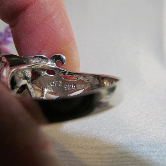 CFJ Sterling Silver and Pearl Ring ~ White & Brown Pearl ~ w Leaf Detail Size 10 - Picture 7 of 16